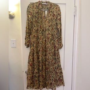 Zara tan and gold floral maxi dress. SIZE SMALL